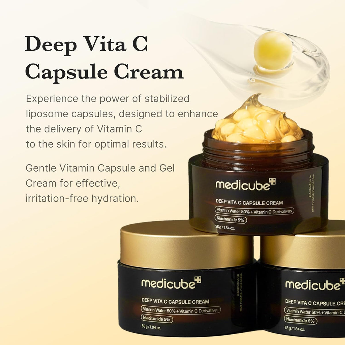 medicube Capsule Cream with Deep Vitamin C | Liposome Vitamin C Golden Capsule for Radiance & Firm-Looking Skin | Hydrating Glow Gel Texture | Korean Skincare, 1.94 oz
